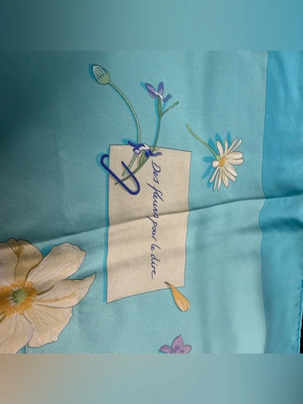 Hermes Silk Scarf Des Fleurs Pour Le Dire Blue Flowers White Love Letters - Picture 7 of 12